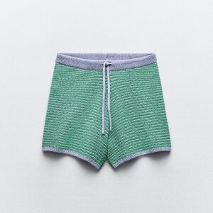Zara high-waisted knit shorts green blue striped small cover up crochet 6427/042
